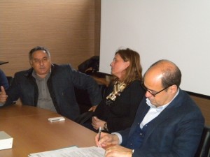 Nicola Zingaretti con Mario Malerba (Cisl) e Antonella Ambrosini (Cgil)