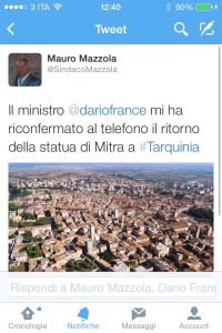 L'annuncio via Twitter del sindaco Mazzola
