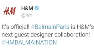 Il tweet del colosso svedese che annuncia la collaborazione con Balmain