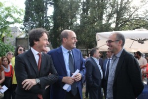 Il sindaco di Bagnoregio Bigiotti, Zingaretti e il regista Giuseppe Tornatore