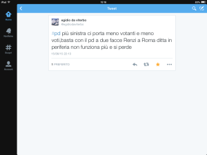 Uno dei tweet di "Egidio da Viterbo" (alias Giuseppe Fioroni)