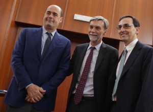 Zingaretti, Delrio e Armani alla presentazione della realizzazione del tratto Cinelli - Monte Romano est