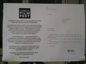 Il manifesto affisso dalla direzione del Tuscia film fest e il preventivo di Viterbo Ambiente