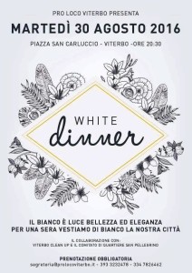 Martedì 30 agosto la White dinner a Viterbo