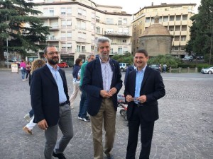 Da sinistra, il segretario provinciale Pd Andrea Egidi, l'onorevole Cesare Damiano e il deputato viterbese Alessandro Mazzoli